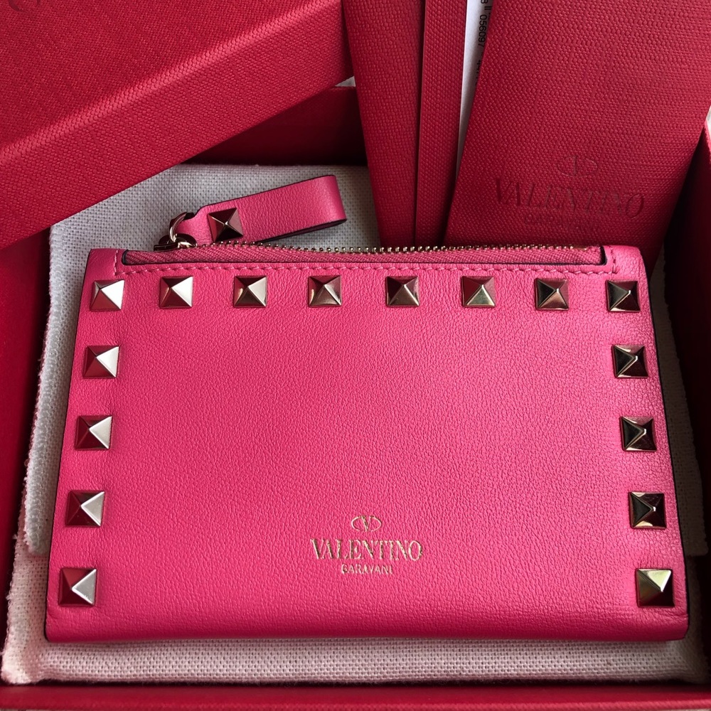 Valentino Garavani Rockstud Zip Coin & Card Purse